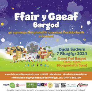 image with welsh text promoting Ffair Y Gaeaf Bargod 7 Rhgfyr 2024